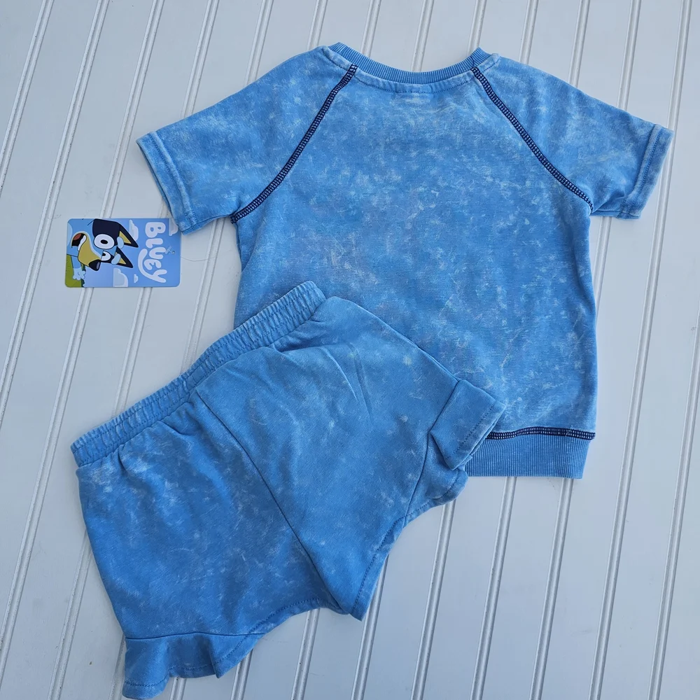NEW Bluey Kids' Blue Tie-Dye T-Shirt and Shorts Set 2T - Picture 4 of 4